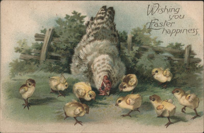 Hen with Chicks, Wishing You Easter Happiness Chickens