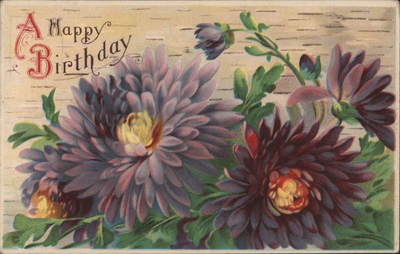 A Happy Birthday Purple Chrysanthemums Ornate Initials