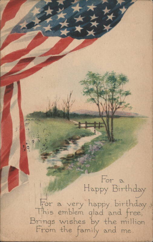 American Flag & Stream Landscape Birthday Greeting