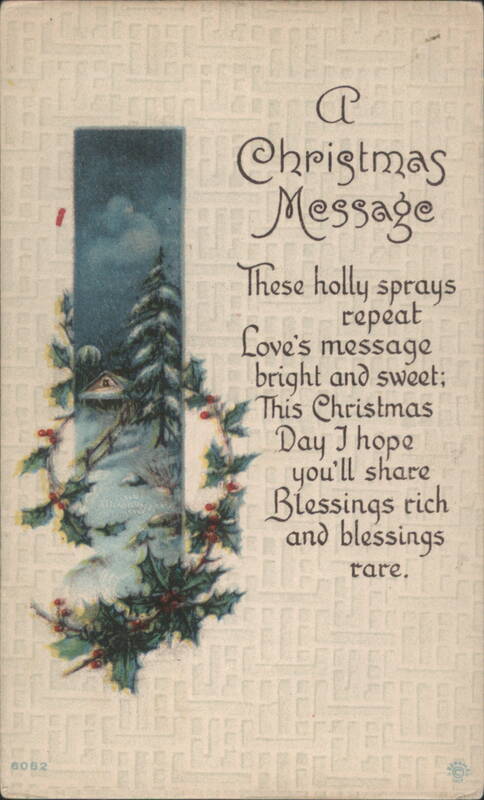 A Christmas Message: Holly Sprays, Winter Scene, Snow-Covered Trees