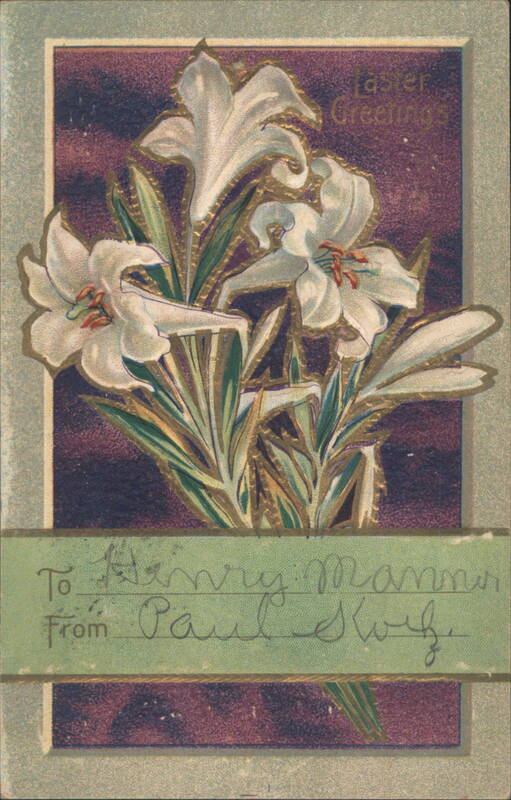 Easter Greetings with White Lilies Flowers