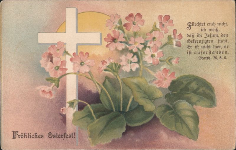 Easter Cross with Pink Flowers and Jesus' Resurrection Scripture