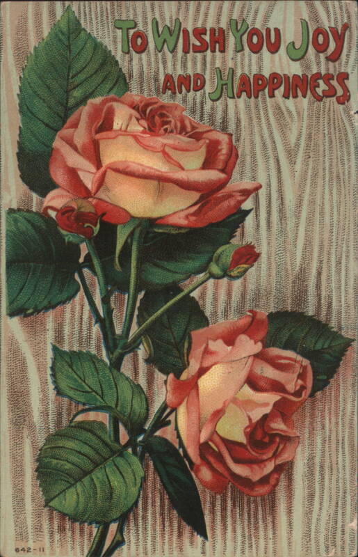 Pink Roses with 'To Wish You Joy and Happiness' Greeting