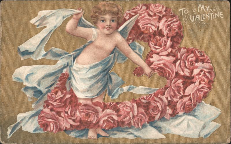 Cherub with Rose Heart 'To My Valentine' Greeting Cupid