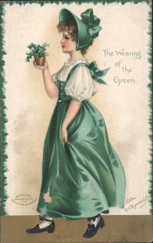 Ellen H. Clapsaddle Woman in Green Dress with Shamrock, The Wearing of the Green