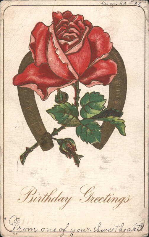 Red Rose and Horseshoe Birthday Greetings to Lydia Engelhard