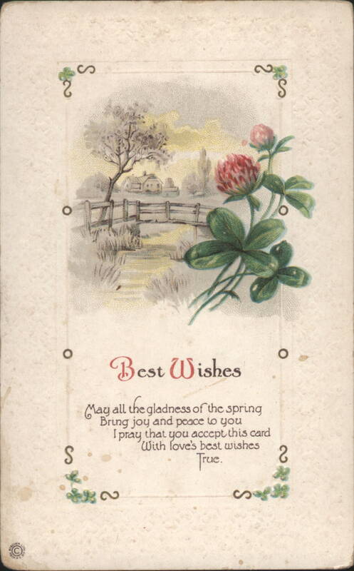 Best Wishes with Red Clover Flowers & Spring Landscape