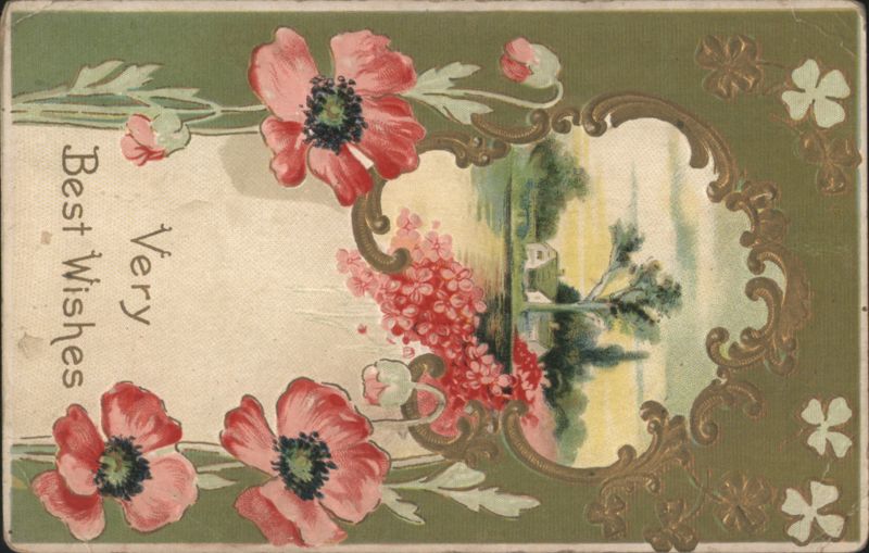 Very Best Wishes Poppies with Landscape Scene Flowers
