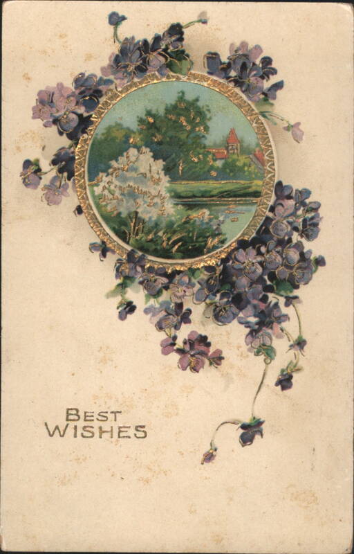 Floral Best Wishes Greeting with Scenic Landscape Inset
