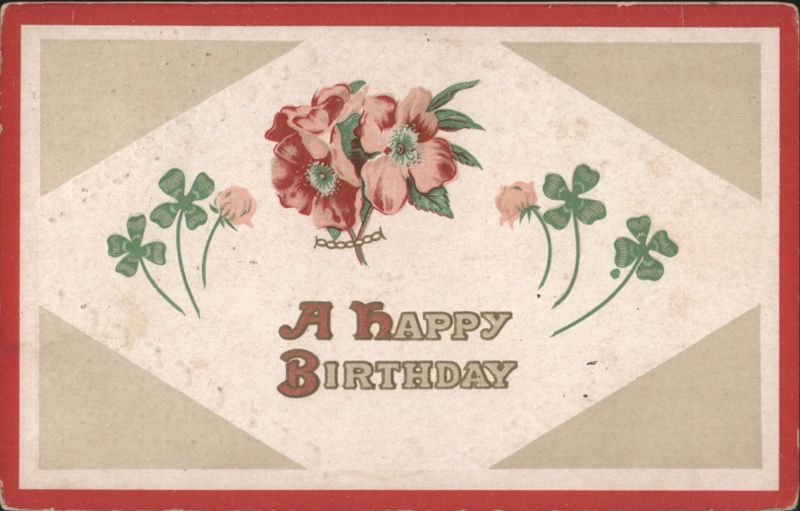 A Happy Birthday Roses and Shamrocks Greeting Card