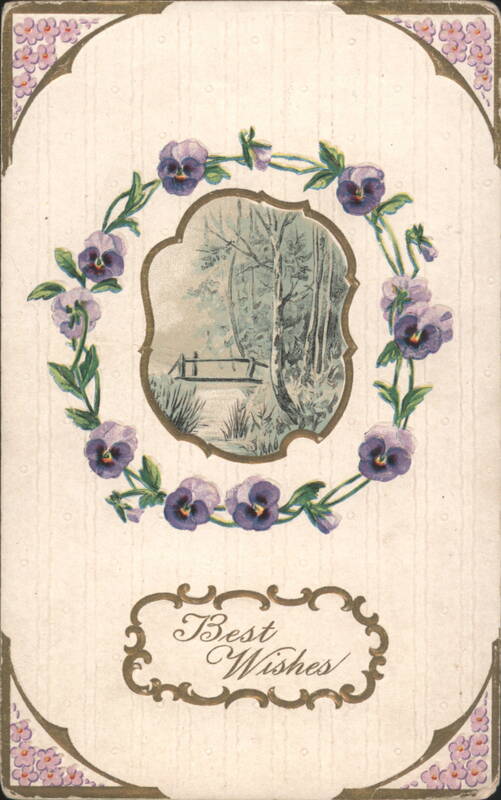 Best Wishes Pansy Wreath with Serene Landscape Vignette