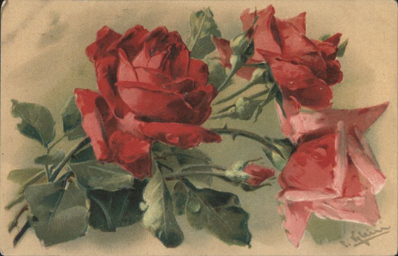 Vibrant Red Roses Floral Illustration with Buds and Greenery