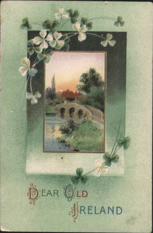 Dear Old Ireland Scenic View with Bridge, Shamrocks & Sunset