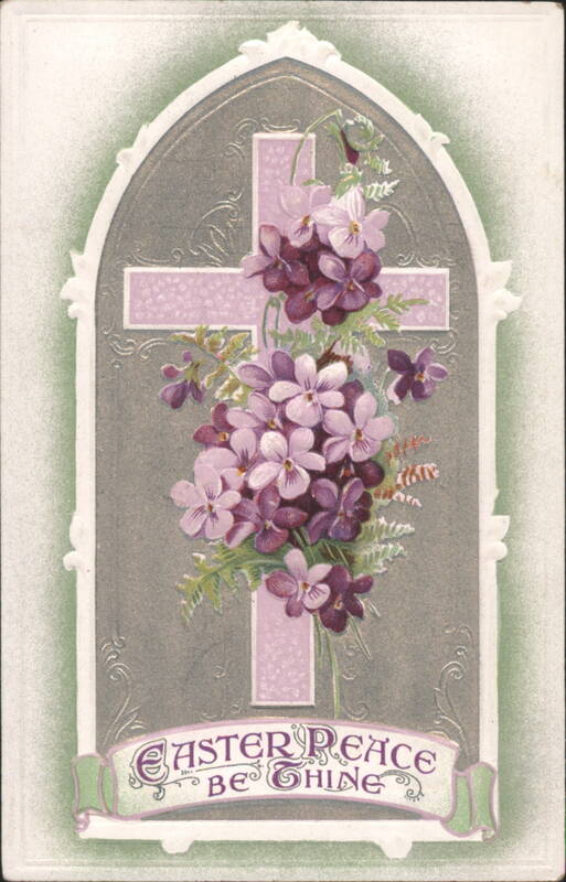 Easter Peace Be Thine Cross with Purple Violets Crosses