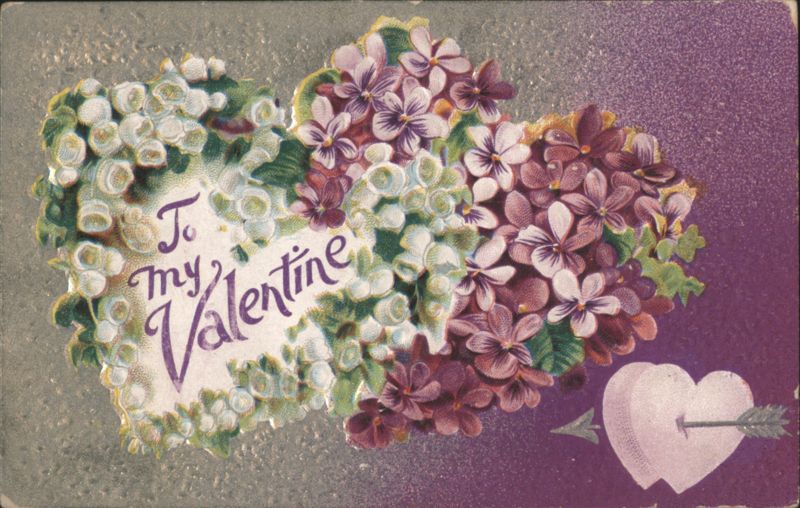 To My Valentine Purple and White Floral Hearts, 1912