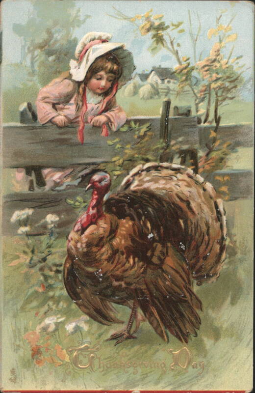 Girl and Turkey for Thanksgiving Day - Raphael Tuck & Sons
