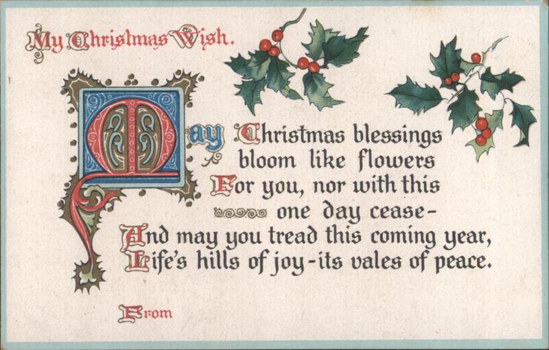 My Christmas Wish Poetic Greeting with Holly and Berries