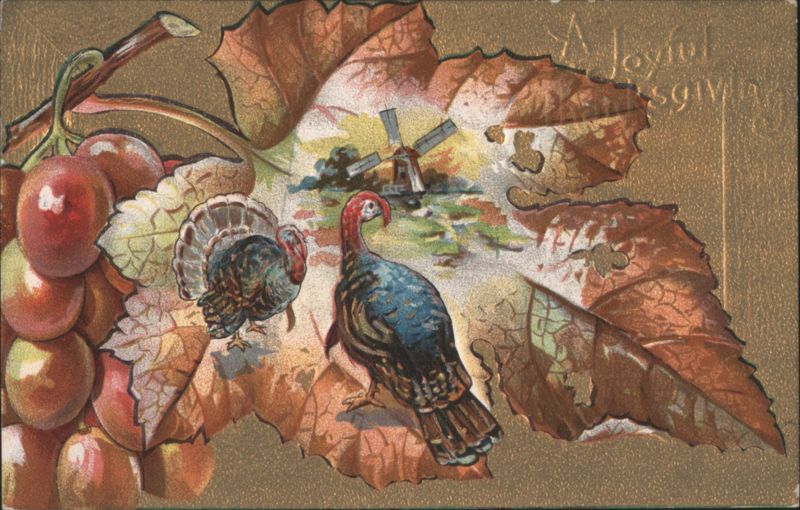 A Joyful Thanksgiving with Turkeys, Autumn Leaves & Grapes