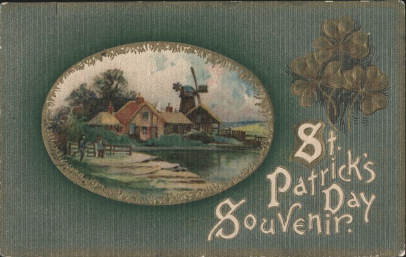 St. Patrick's Day Souvenir with Rural Scene and Shamrocks