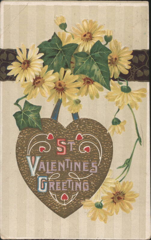 St. Valentines Greeting Heart with Yellow Flowers, Fairport NY 1912