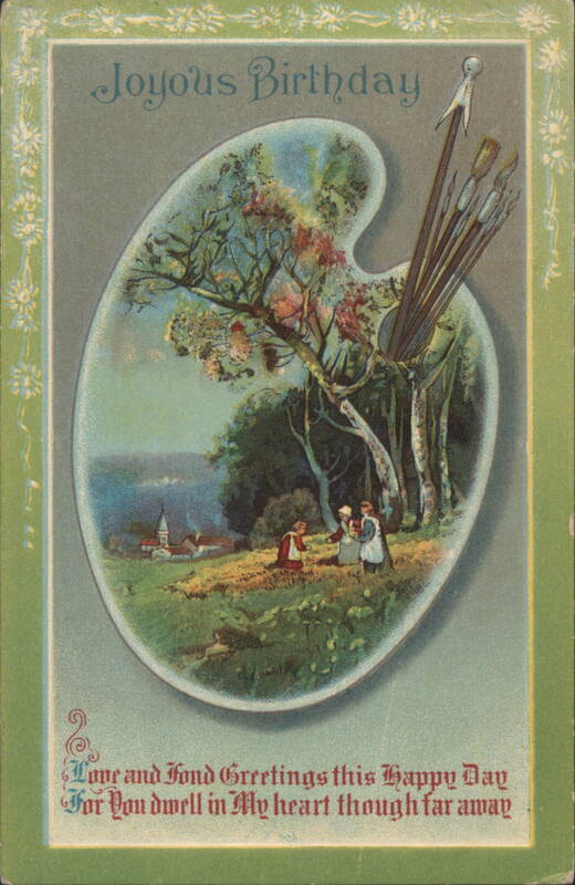 Joyous Birthday Card with Painter's Palette & Landscape Scene