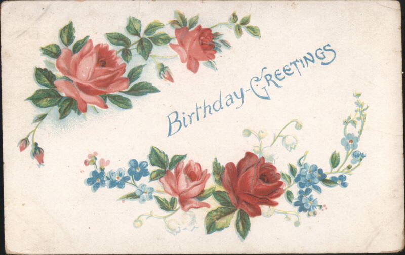 Birthday Greetings with Red Roses and Blue Forget-Me-Nots Floral Design