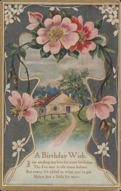 A Birthday Wish with Pink Flowers and Country House