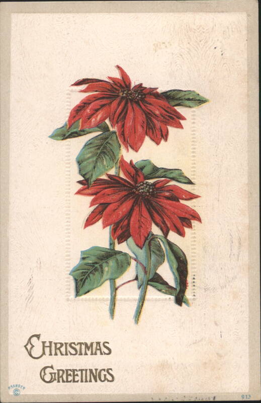 Poinsettia Flowers Christmas Greetings, Camden ME 1912 Postmark