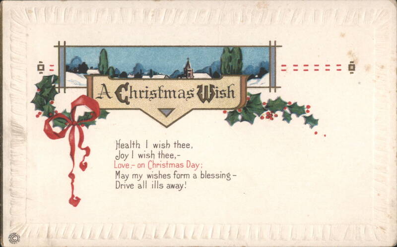 Christmas Wish with Holly, Winter Village Scene, and Sentimental Poem