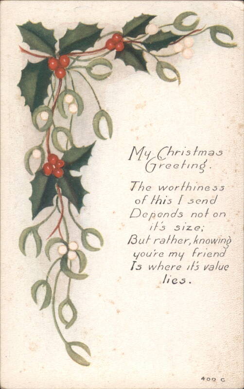 Christmas Greeting Holly Mistletoe Friendship Poem