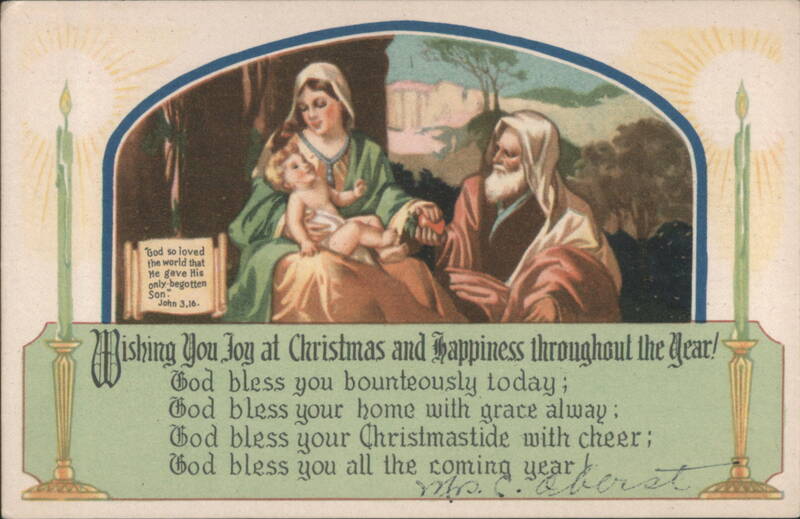 Nativity Scene with Mary, Joseph, Baby Jesus & Christmas Blessings