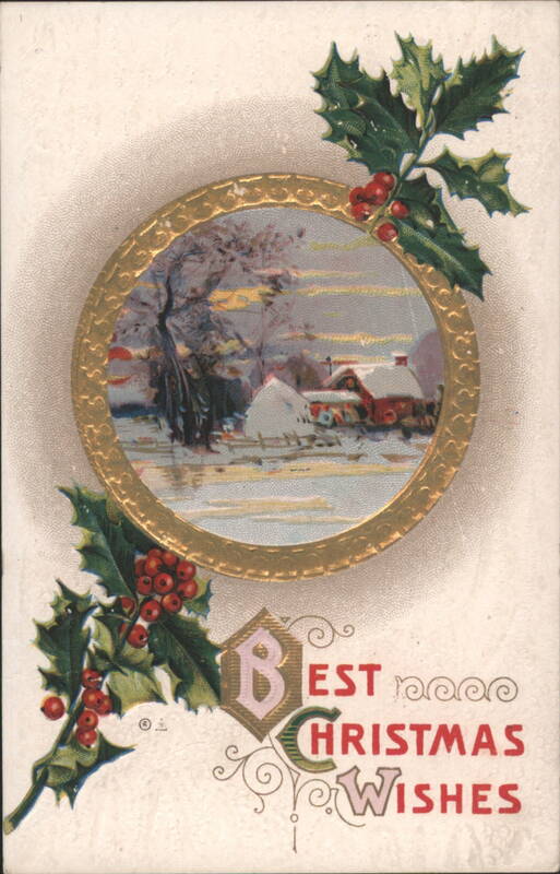 Best Christmas Wishes, Winter Scene with Holly