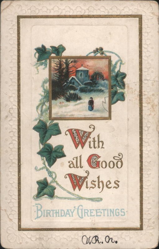 Winter Church Scene with Ivy Frame & 'With all Good Wishes' Birthday Greetings