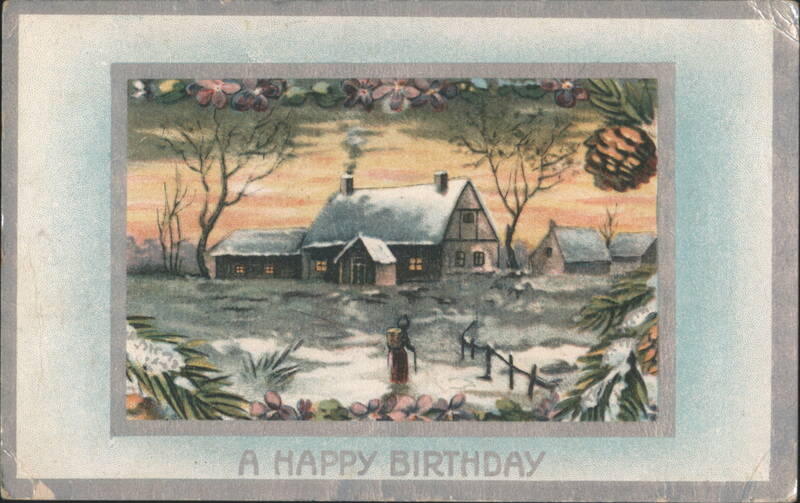 Winter Landscape with Snow-Covered Houses, A Happy Birthday Greeting
