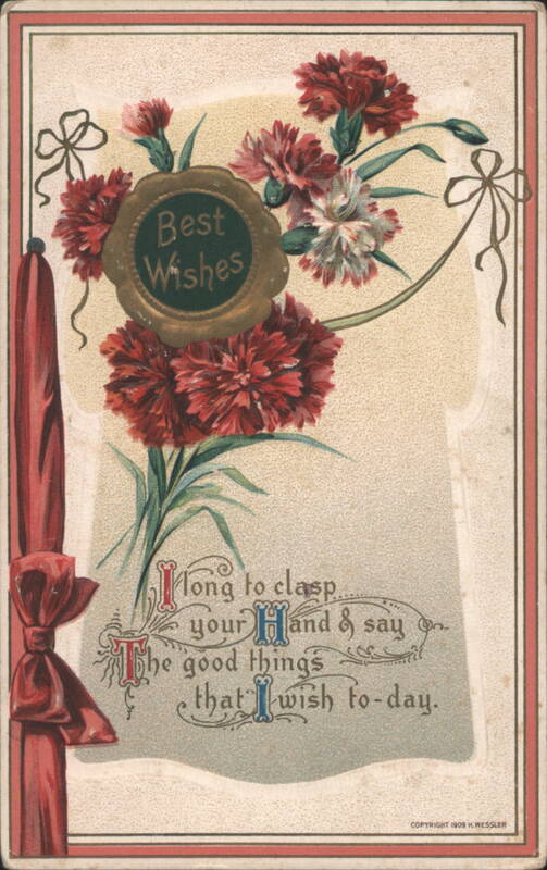 Best Wishes Greeting with Red Carnations and Ribbon