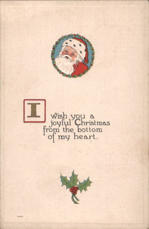 Santa Claus Christmas Greeting with Holly and Wreath