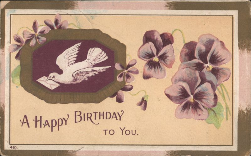 Dove with Letter and Pansies for a Happy Birthday Greeting