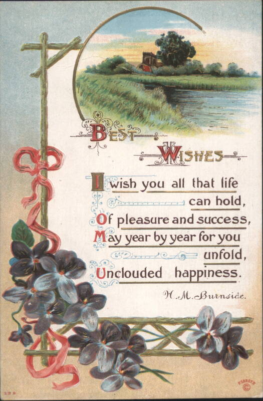 Best Wishes Poem with Pansies & River Landscape by H.M. Burnside