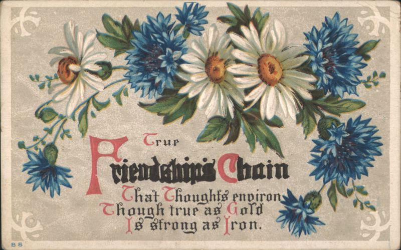 True Friendship's Chain Poem with Blue & White Flowers