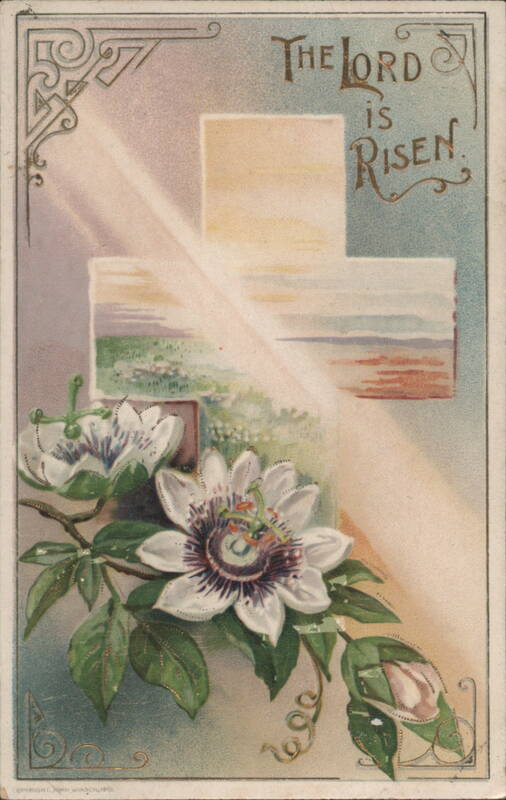 Easter Cross with Passionflowers and 'The Lord Is Risen' Greeting