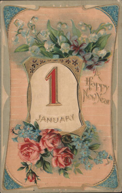 Happy New Year January 1st with Floral Design Large Letter Dates