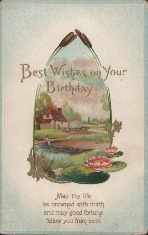 Best Wishes on Your Birthday with Cottage, Stream & Water Lilies