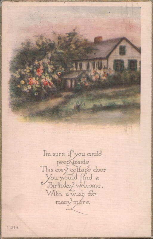 Charming Cottage with Blooming Roses for Birthday Greetings