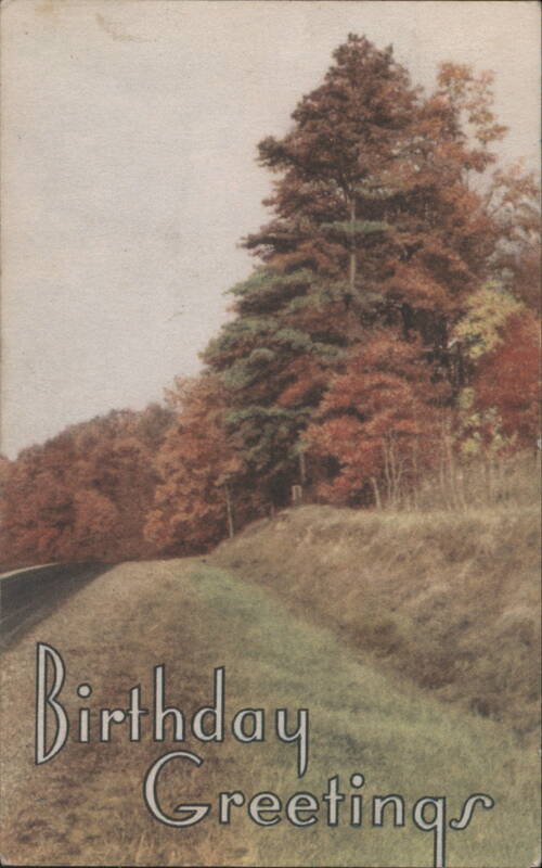 Birthday Greetings Autumn Road & Forest with Fall Colors