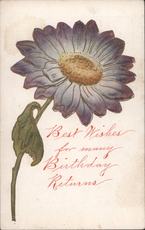 Purple Flower with 'Best Wishes for many Birthday Returns' Greeting