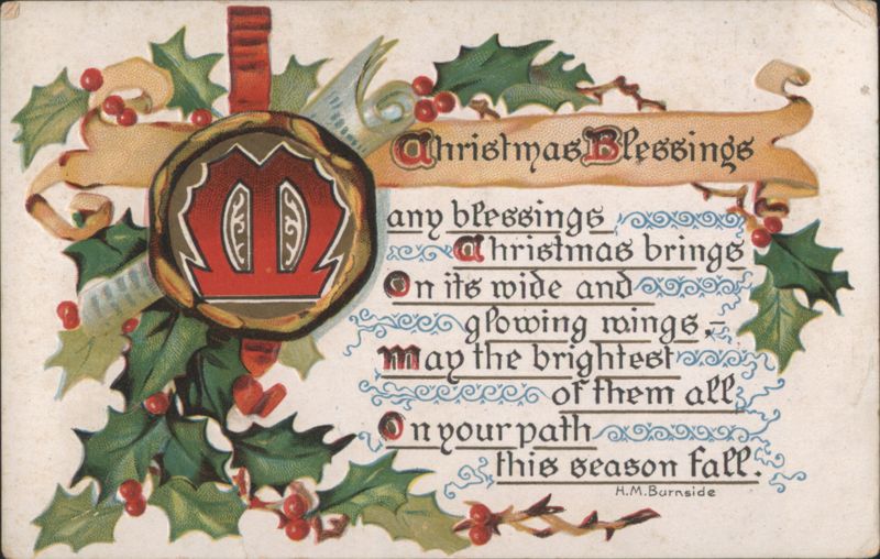 Christmas Blessings with Holly, Berries, and Festive Ribbon Design