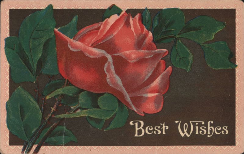 Red Rose 'Best Wishes' Greeting Card with Green Leaves