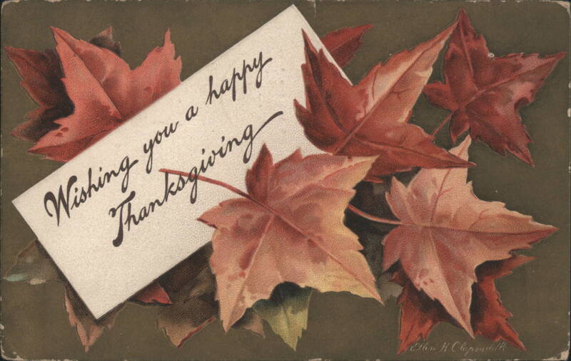 Thanksgiving Greeting with Autumn Maple Leaves by Ellen H. Clapsaddle