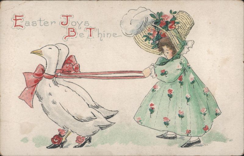 Easter Joys Be Thine, Girl Leading Geese with Bows