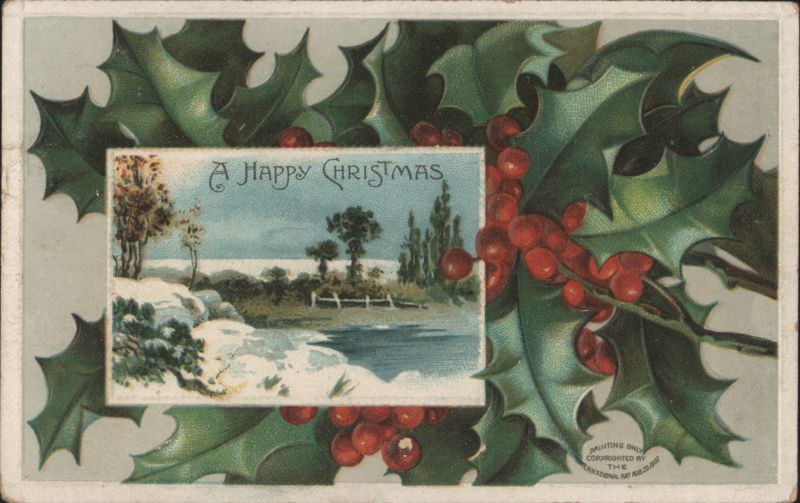 A Happy Christmas Winter Scene with Holly and Berries Frame